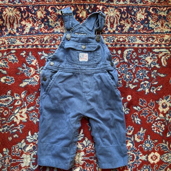 Ralph Lauren Polo Jeans Co Blue Bib Overalls Infant 3-6 mos Vintage - Picture 1 of 5